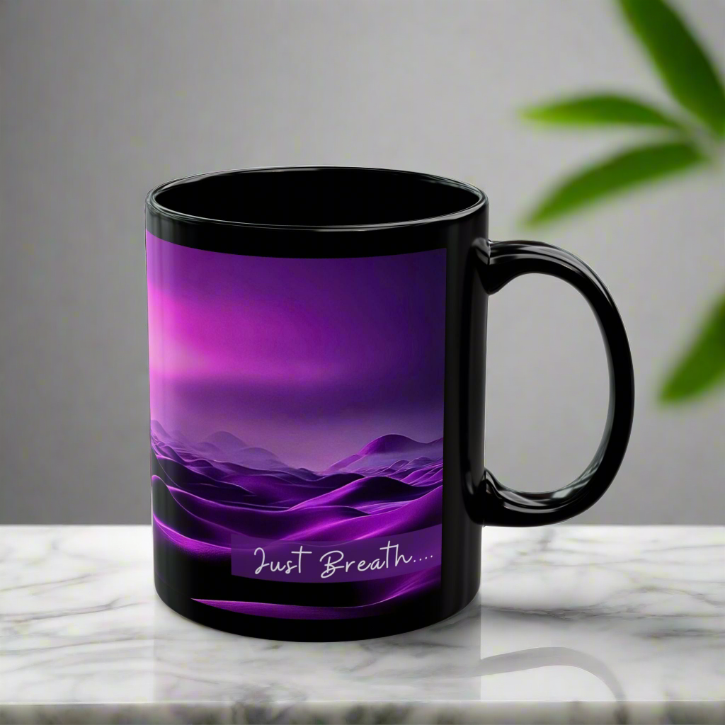 Just Breathe 11oz Mug, Ceramic, Dishwasher safe.